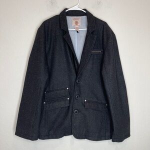 Buffalo David Bitton Men's XL Peacoat Jacket Wool Blend Black Button Up Lined